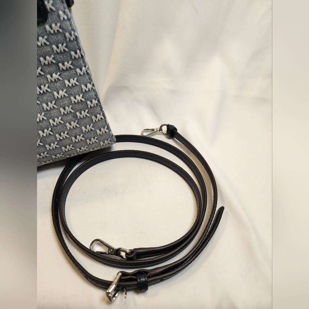 Michael Kors Hamilton Small Logo Embossed Washed Denim Satchel - Picture 10 of 13